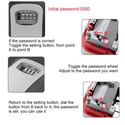 Wall Mounted 4 Digit Combination Lock Key Storage Box Steel