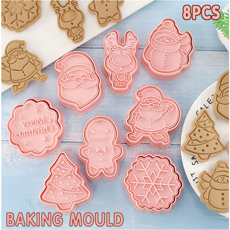 8Pcs Christmas Cartoon Cookie Cutter Set 3D Biscuit Decorating Mold