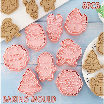 8Pcs Christmas Cartoon Cookie Cutter Set 3D Biscuit Decorating Mold