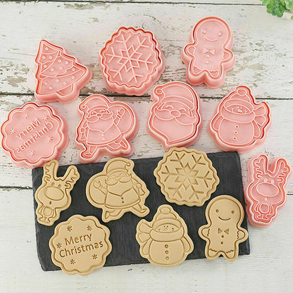 8Pcs Christmas Cartoon Cookie Cutter Set 3D Biscuit Decorating Mold