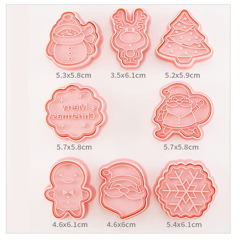 8Pcs Christmas Cartoon Cookie Cutter Set 3D Biscuit Decorating Mold