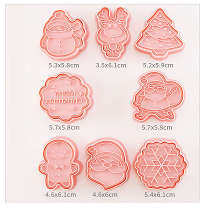 8Pcs Christmas Cartoon Cookie Cutter Set 3D Biscuit Decorating Mold