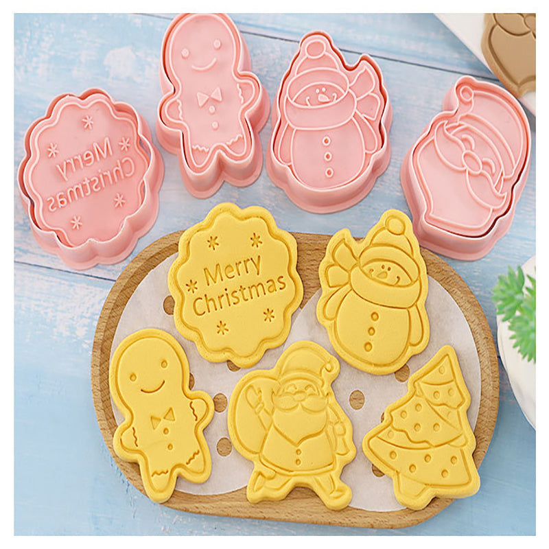 8Pcs Christmas Cartoon Cookie Cutter Set 3D Biscuit Decorating Mold