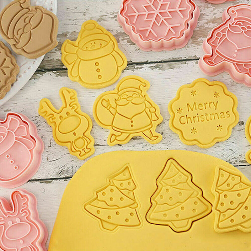 8Pcs Christmas Cartoon Cookie Cutter Set 3D Biscuit Decorating Mold