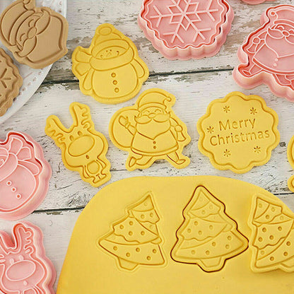 8Pcs Christmas Cartoon Cookie Cutter Set 3D Biscuit Decorating Mold