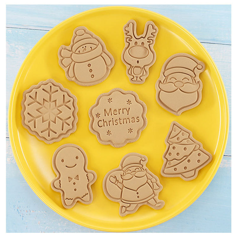8Pcs Christmas Cartoon Cookie Cutter Set 3D Biscuit Decorating Mold