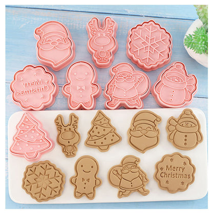 8Pcs Christmas Cartoon Cookie Cutter Set 3D Biscuit Decorating Mold