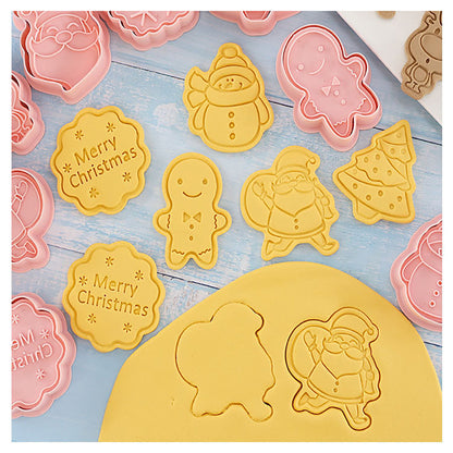 8Pcs Christmas Cartoon Cookie Cutter Set 3D Biscuit Decorating Mold