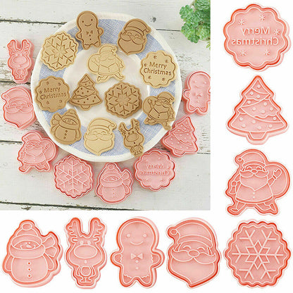 8Pcs Christmas Cartoon Cookie Cutter Set 3D Biscuit Decorating Mold
