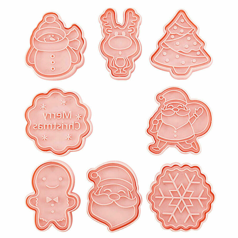 8Pcs Christmas Cartoon Cookie Cutter Set 3D Biscuit Decorating Mold
