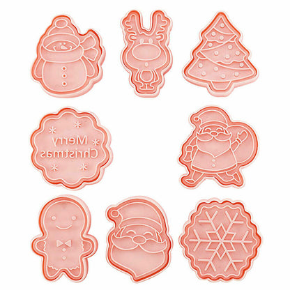 8Pcs Christmas Cartoon Cookie Cutter Set 3D Biscuit Decorating Mold