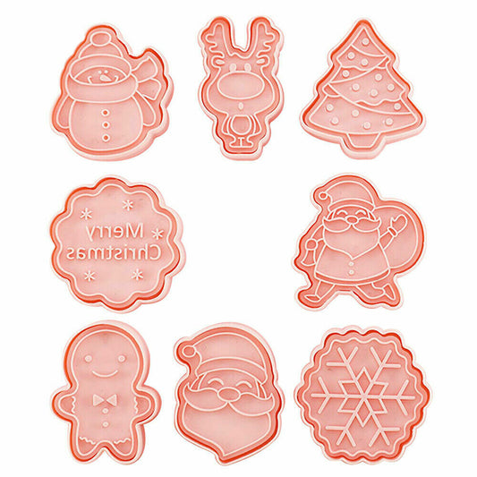 8Pcs Christmas Cartoon Cookie Cutter Set 3D Biscuit Decorating Mold