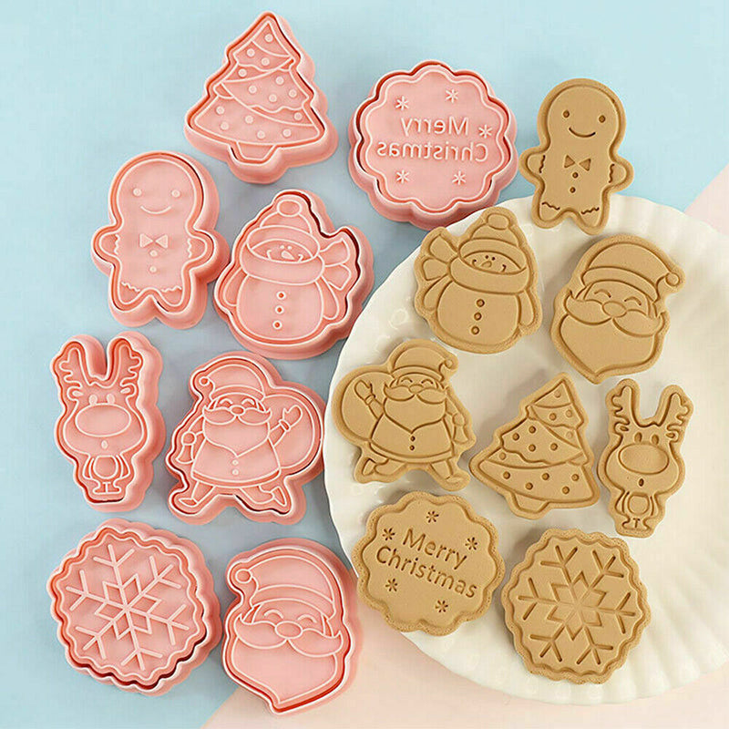 8Pcs Christmas Cartoon Cookie Cutter Set 3D Biscuit Decorating Mold