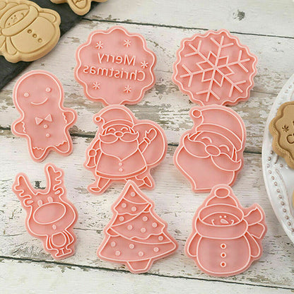 8Pcs Christmas Cartoon Cookie Cutter Set 3D Biscuit Decorating Mold