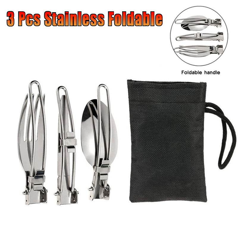 3pcs Stainless Steel Foldable Cutlery Set Knife Spoon Fork for Camping