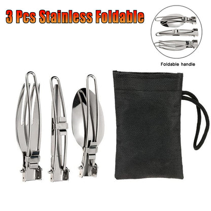 3pcs Stainless Steel Foldable Cutlery Set Knife Spoon Fork for Camping