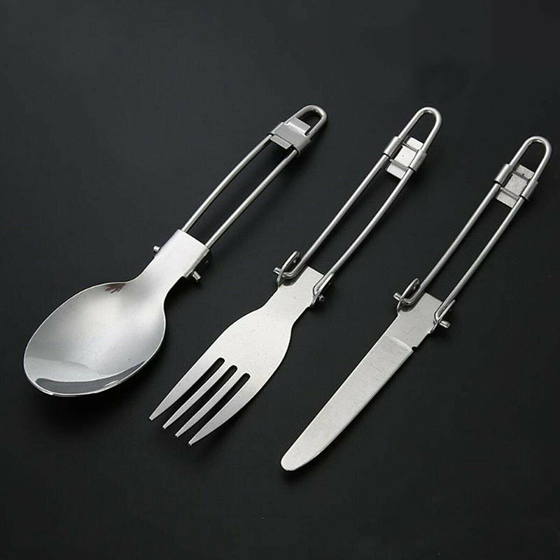 3pcs Stainless Steel Foldable Cutlery Set Knife Spoon Fork for Camping
