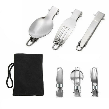 3pcs Stainless Steel Foldable Cutlery Set Knife Spoon Fork for Camping