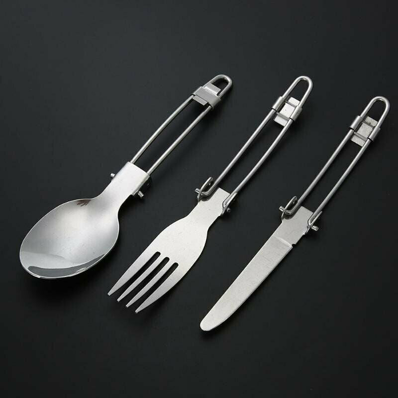 3pcs Stainless Steel Foldable Cutlery Set Knife Spoon Fork for Camping