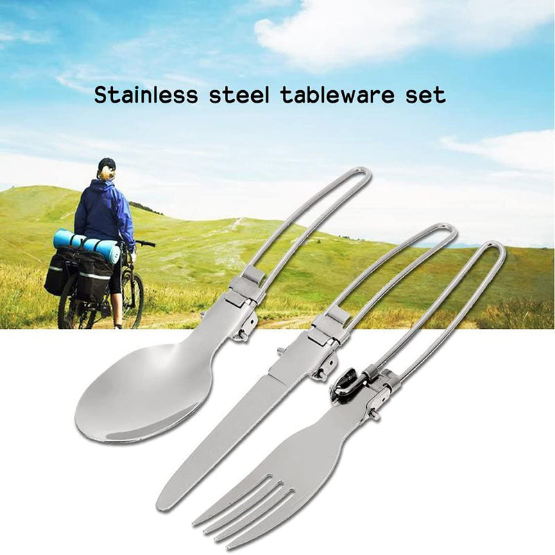 3pcs Stainless Steel Foldable Cutlery Set Knife Spoon Fork for Camping