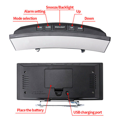 LED Digital Alarm Clock Snooze Bedside USB with Temperature Display