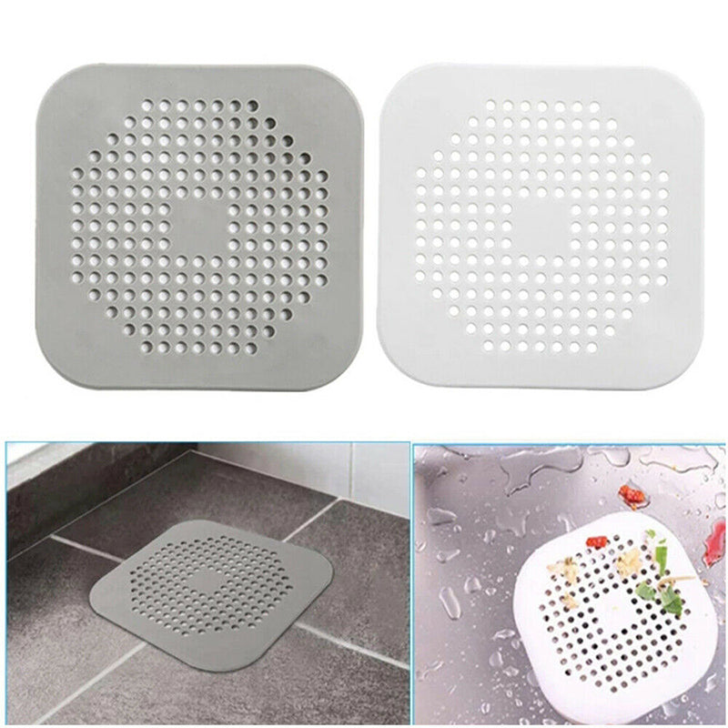 2PC Square Drain Cover Shower Hair Catcher Flat Silicone Plug for Bath