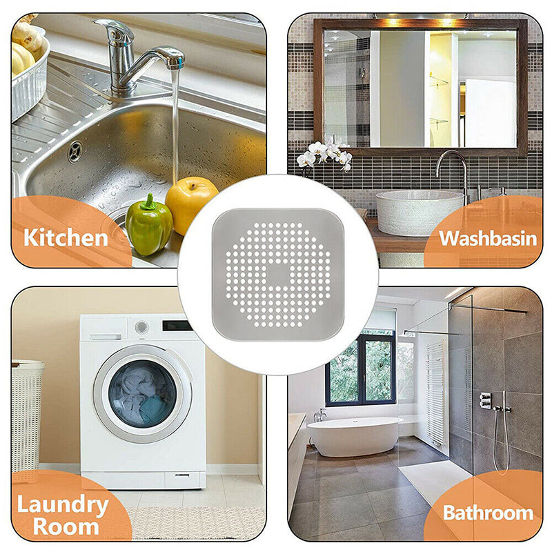 2PC Square Drain Cover Shower Hair Catcher Flat Silicone Plug for Bath