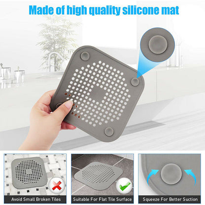 2PC Square Drain Cover Shower Hair Catcher Flat Silicone Plug for Bath