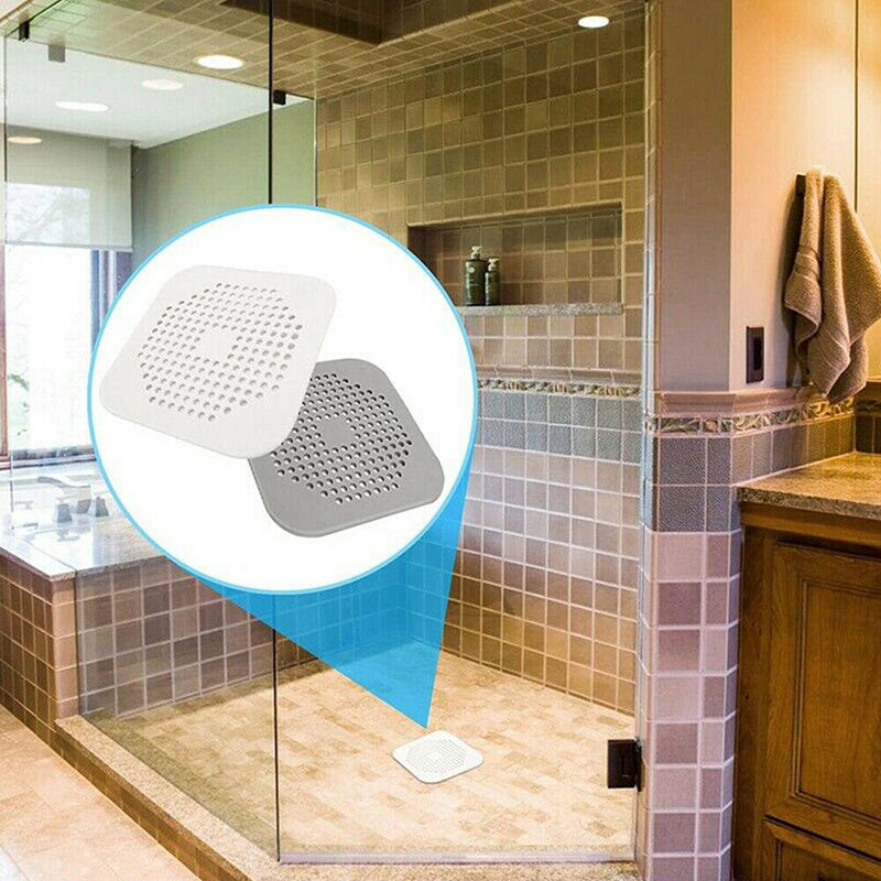 2PC Square Drain Cover Shower Hair Catcher Flat Silicone Plug for Bath