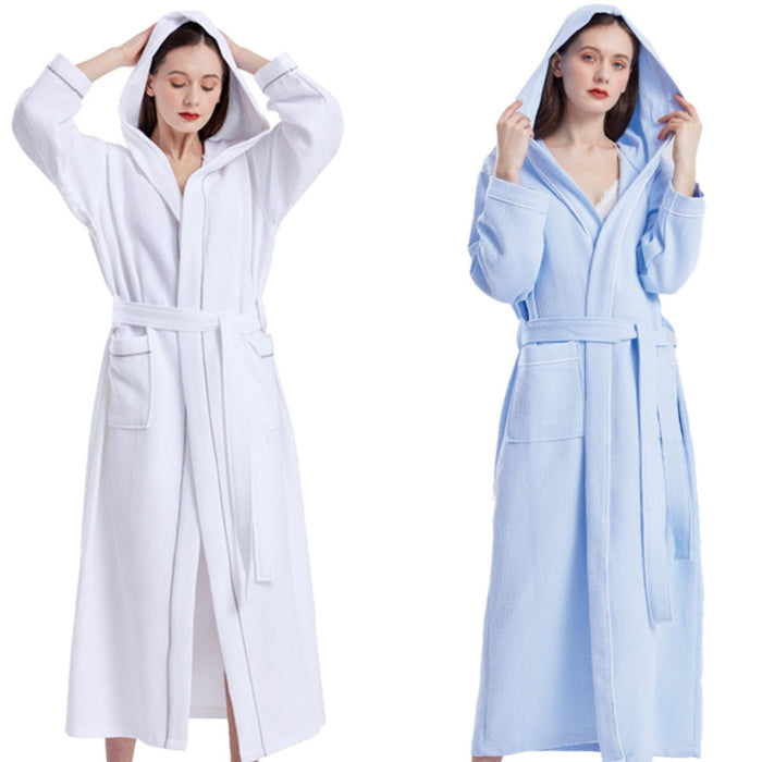 Hooded Cotton Waffle Bathrobe Hotel Long Quick Dry