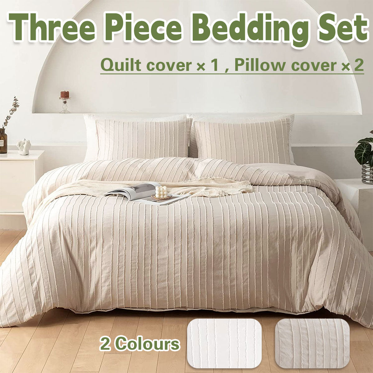 3PCS Bedding Set Quilt Cover with 2 Pillowcases Queen Size