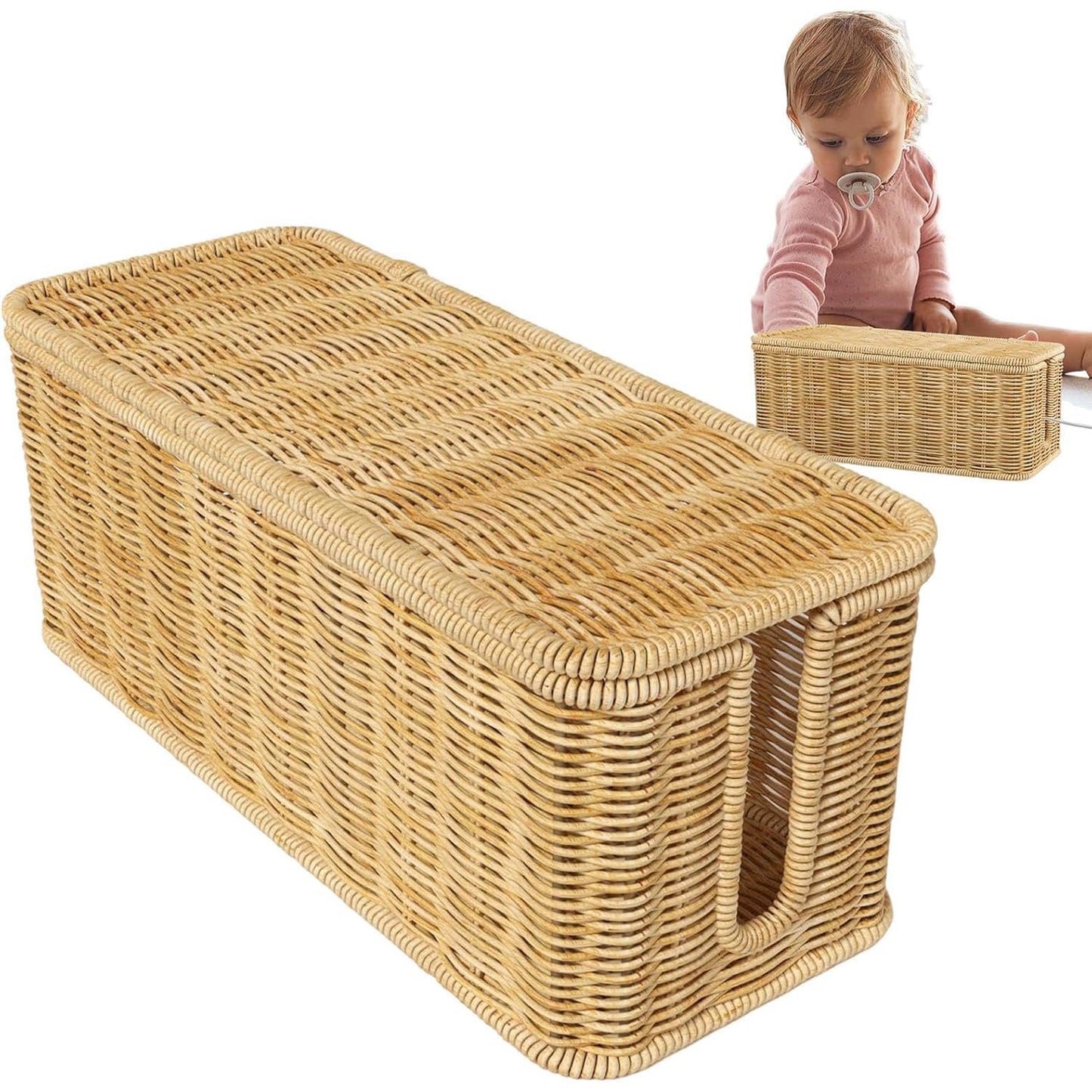 Desktop Cable Management Box with Cover Rattan Style Power Cord Organizer Case