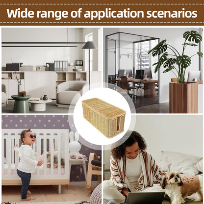 Desktop Cable Management Box with Cover Rattan Style Power Cord Organizer Case