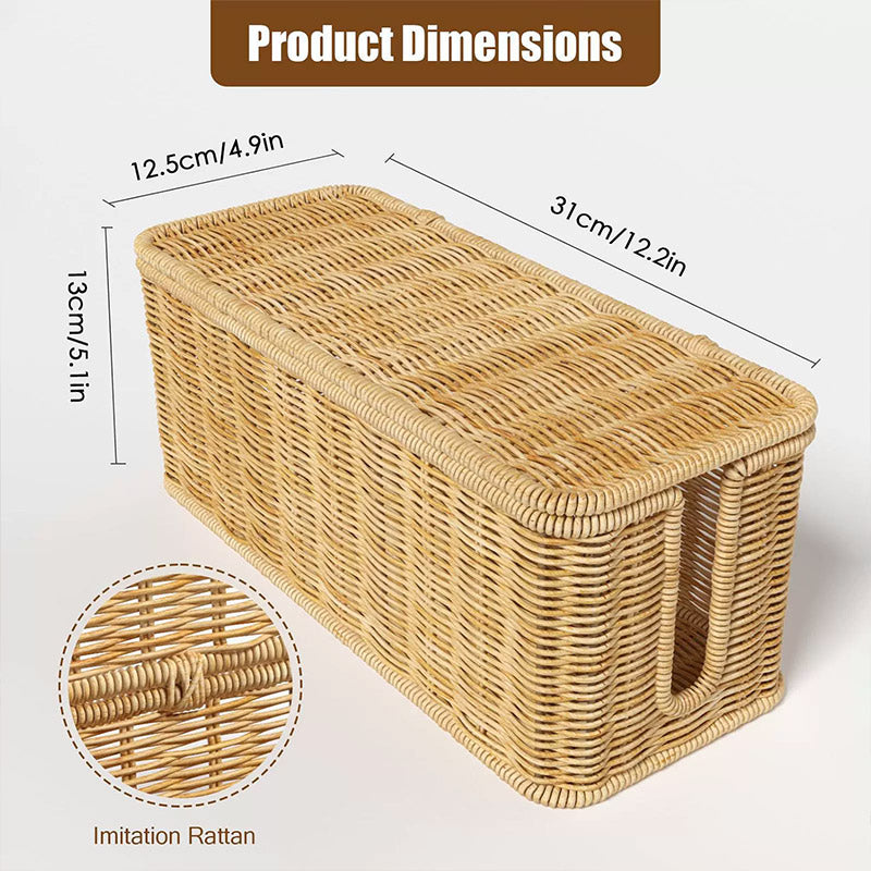 Desktop Cable Management Box with Cover Rattan Style Power Cord Organizer Case