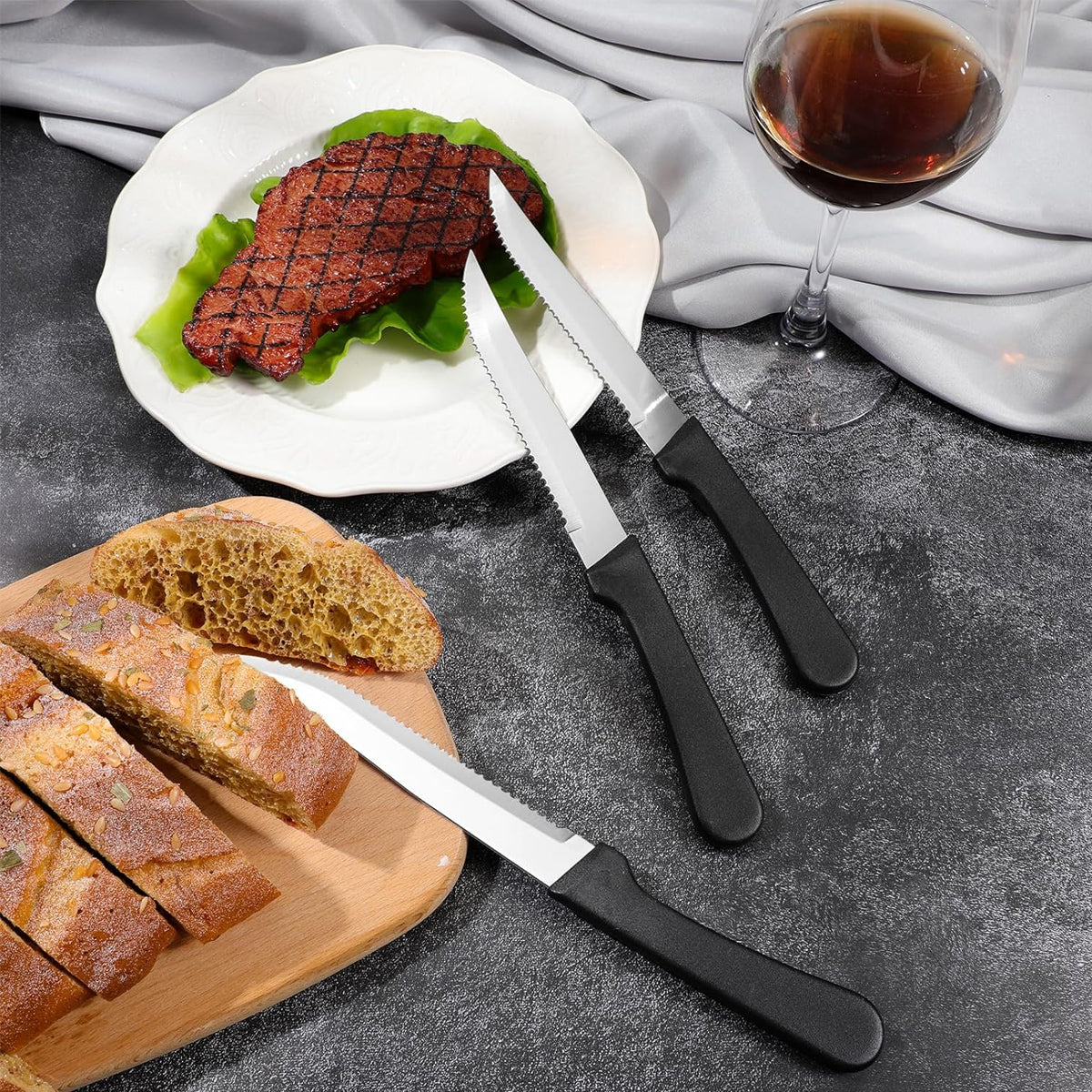6pcs Stainless Steel Steak Knife Set With Black Handle for Kitchen Dining