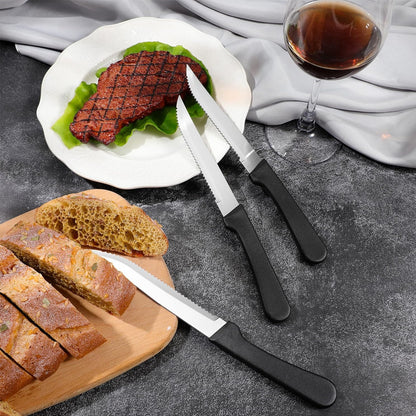 6pcs Stainless Steel Steak Knife Set With Black Handle for Kitchen Dining