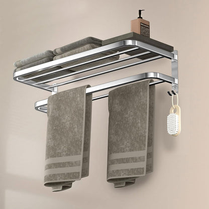 Grey Aluminum Towel Rack Punch-Free Bathroom Storage Towel Holder Home Organizer