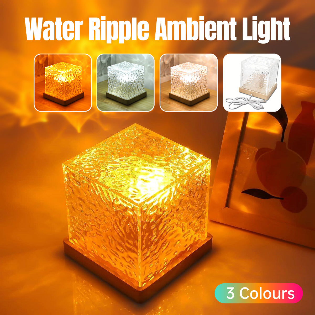 Water ripple atmosphere lamp square table lamp for bedroom bed head lighting