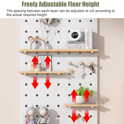 Wall Mounted Pegboard Shelf with Wooden Hooks – Product View 5