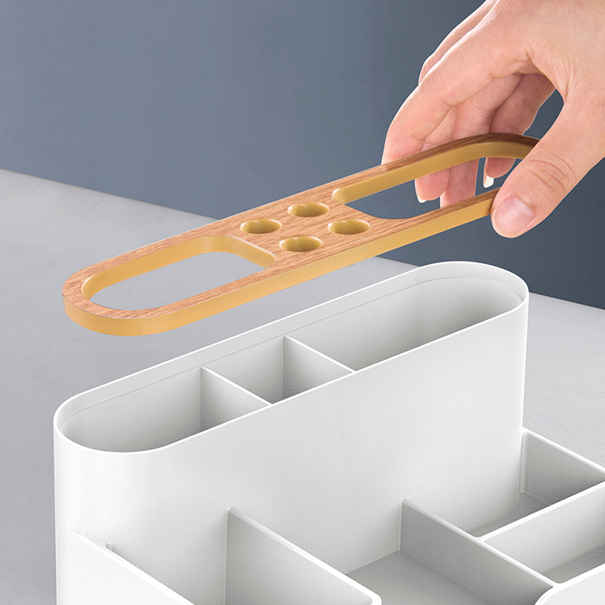 Office Organizer Pen Holder with Slots for Pens Phone Cards Remote Sticky Notes