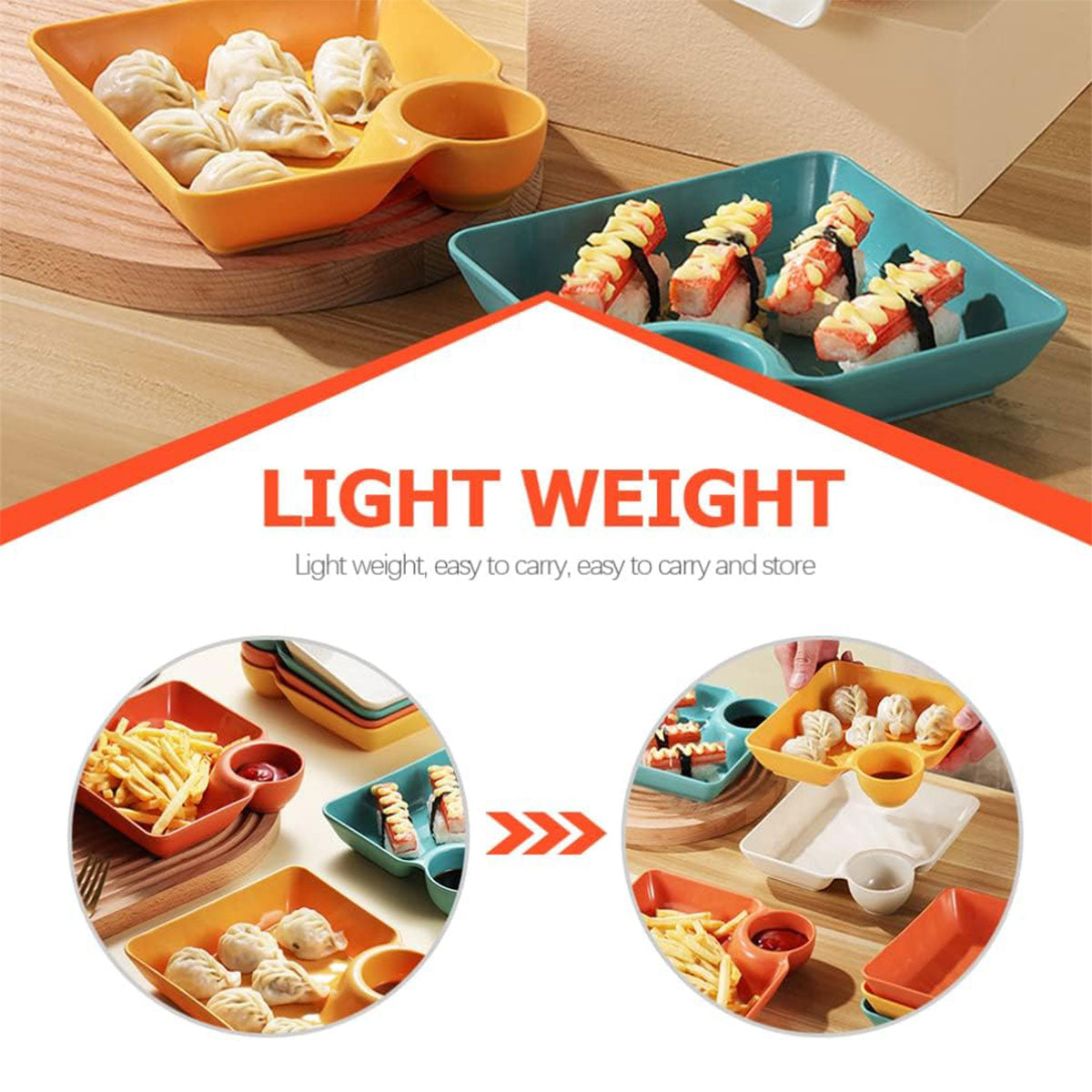 8X Large Square Dumpling Plate with Vinegar Dish PP Tray Dinner