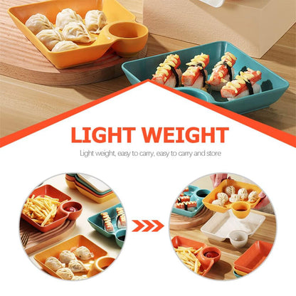 8X Large Square Dumpling Plate with Vinegar Dish PP Tray Dinner