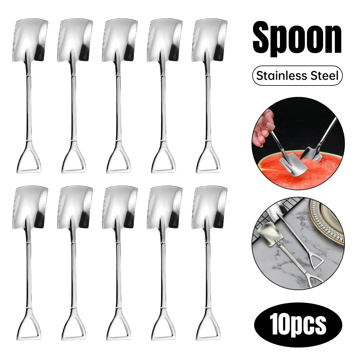 Stainless Steel Watermelon Scoop and Dessert Spoon Set of 10