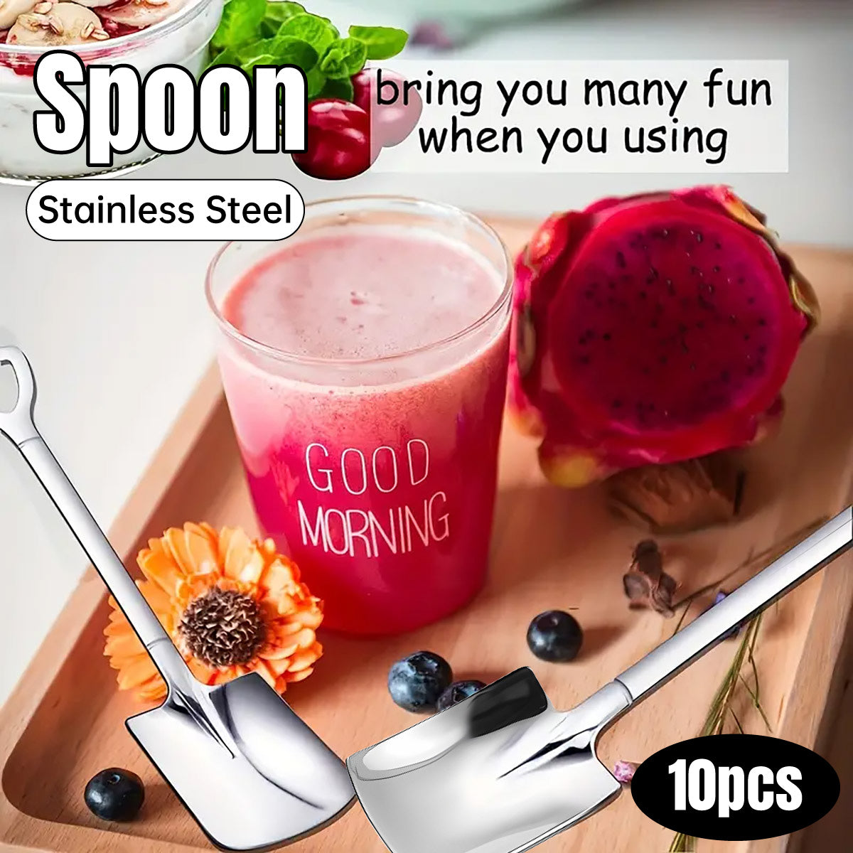 Stainless Steel Watermelon Scoop and Dessert Spoon Set of 10