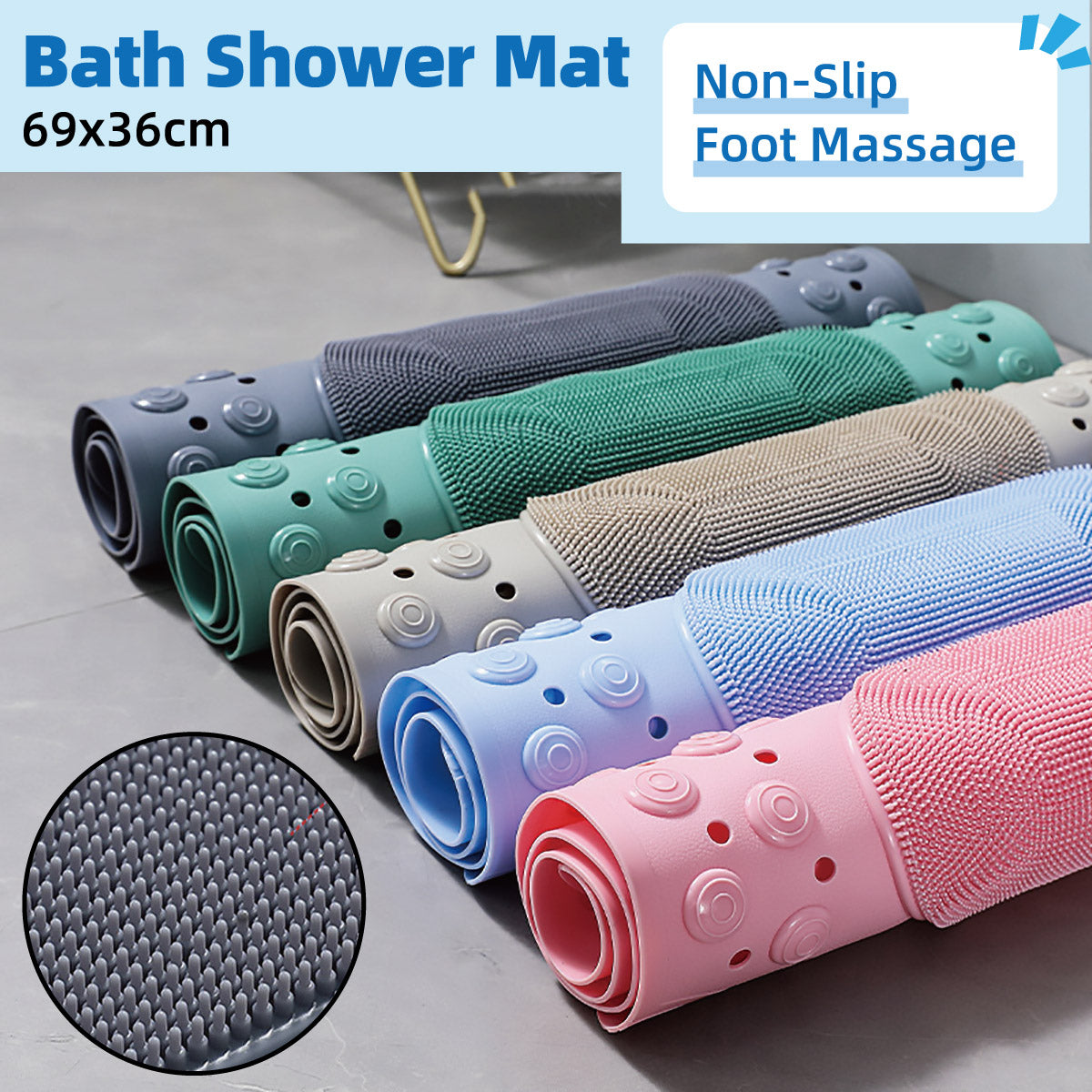 Non Slip Floor Pad Bathroom Tub Mat Bath Shower Mat with Round Massage Point
