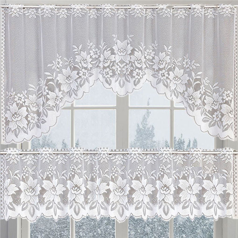 2PCS/Set White Lace Kitchen Home Window Cafe Curtain w Scallope Edge 160cm Wide