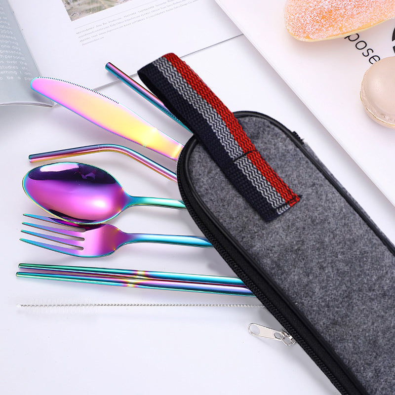 Portable Stainless Steel Travel Camping Cutlery Set of 8 Pieces