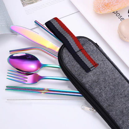 Portable Stainless Steel Travel Camping Cutlery Set of 8 Pieces