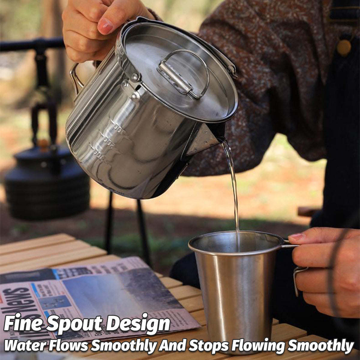 1.2L Stainless Steel Camping Kettle With Riveted Handle for Outdoor Picnic