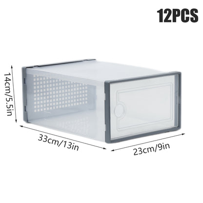 12pcs Transparent Plastic Shoe Box Storage Organizer Stackable Clear Shoe Box